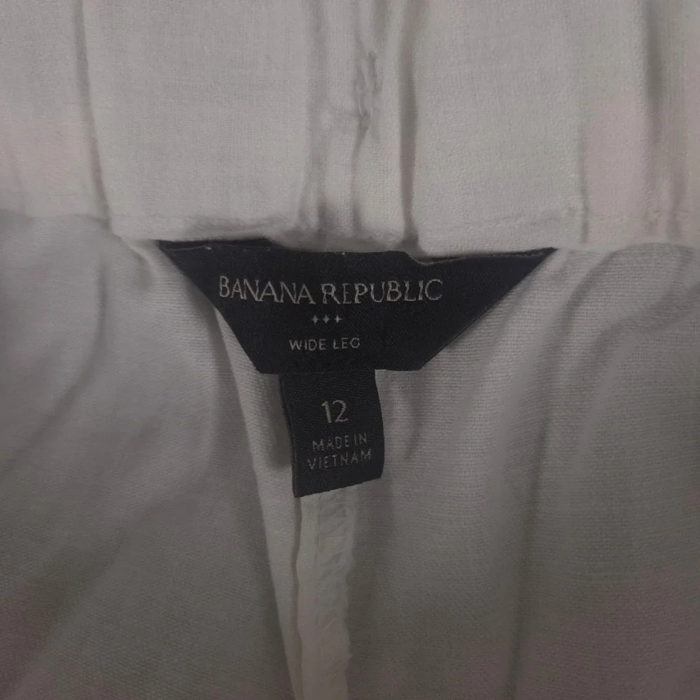 Banana Republic Pants Womens 12 White Linen-Cotton Wide-Leg Pleated High Rise
